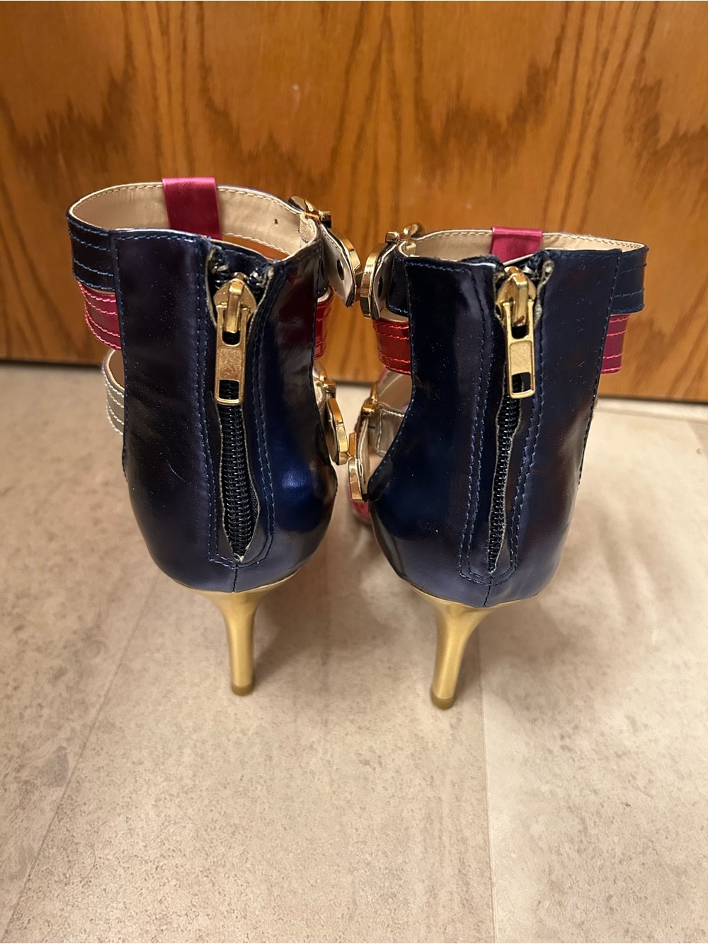 Ashro Multicolor Strappy Heeled Sandals - Red, Pink, Navy & Silver - Picture 4 of 6